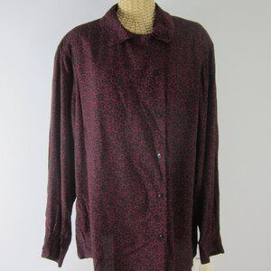 New Vtg Rena Rowan for Savile 20W Maroon Red Black Asymmetric LS Blouse NWT $72
